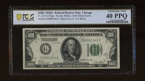 DBR 1928-A $100 DGS FRN Chicago Fr. 2151-Gdgs PCGS-B XF-40 PPQ Serial G00891941A - Picture 1 of 2