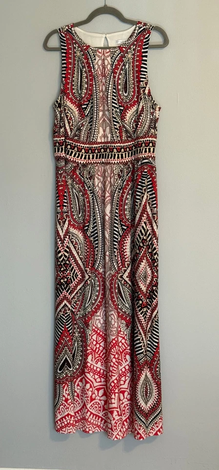 VESTIDO MAXI MUJER LONDON TIMES.TALLA: 1X SIN MANGAS CUELLO REDONDO GEOMÉTRICO ELÁSTICO Foto 1 de 4