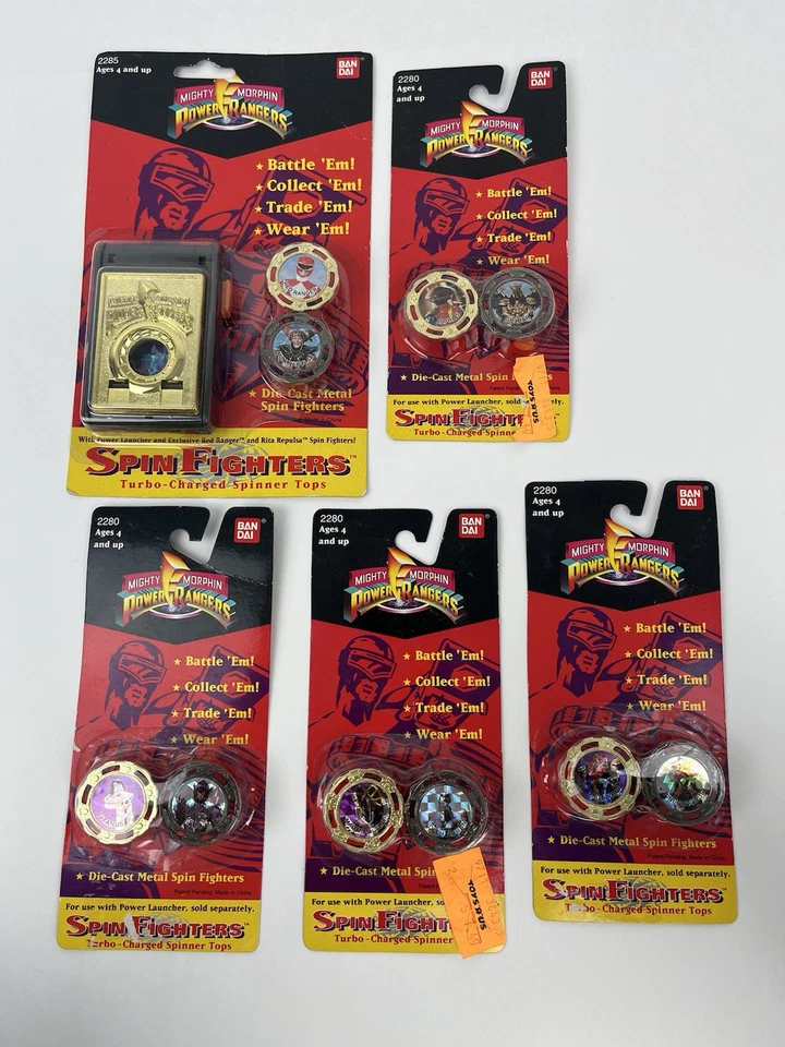 1993 Bandai Mighty Morphin Power Rangers 2 Launchers With 11 Metal Spin Fighters