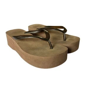 Infradito donna vintage taglia 8 marrone zeppa grossa plateau perizoma Y2K - Foto 1 di 4