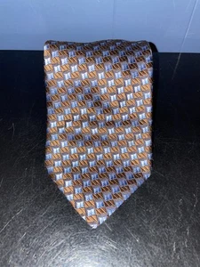 ERMENEGILDO ZEGNA Cravatta Uomo 100% Seta ITALIA Lusso Geometrica Blu/Marrone - Foto 1 di 4