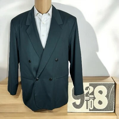 Chaqueta Blazer 928 Vintage Para Hombre L Verde Sólido Microfibra Poliéster Doble Pecho Foto 1 de 4