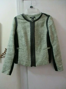 Alfani Woven Multi-color w/Black Mock Leather Trim Zipper Front Blazer Size 2P - Picture 1 of 4
