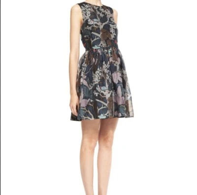 Red Valentino Silk Forest Leaves Floral And Owl Dress A Line Mini Party Sz 38 - Image 1 of 4
