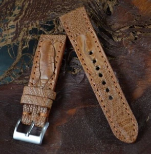CORREA RELOJ 22 20 18 MM MARRON HAVANA MATE GENUINA PIEL PATA AVESTRUZ MA STRAP - Picture 1 of 12