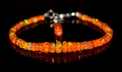 天然埃塞俄比亚 Wello 火蛋白石宝石火珠 7.5 英寸手链 RV1459 — 第 1/4 张图片