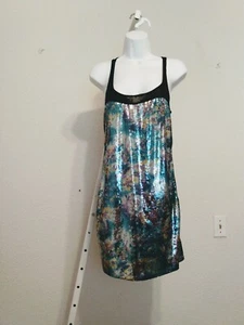 Mini Vestido Para Mujer XOXO Negro Azul Plata Lentejuelas Metálico Halter Talla M - Imagen 1 de 6