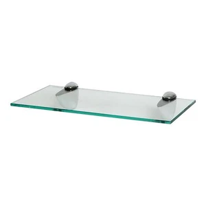 1x Floating Glass Bathroom Shelf 40cm Clear/Chrome Shower Storage Wall Rack - Picture 1 of 7