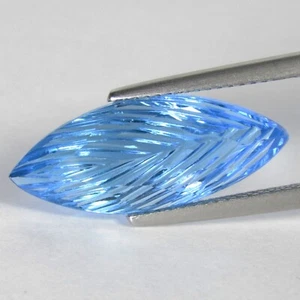 7.67Ct Natural Genuine Swiss Blue Topaz Leaf CarvingShape Carving Loose Gemstone - Picture 1 of 3