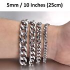 *Uk* Silver 316L Stainless Steel Cuban Bracelet 18-25Cm Mens Curb Link Chain