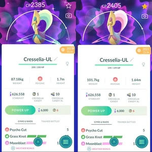 Pokemon Cresselia LV31 Under 2500CP 3moves Grass Knot GO - TRA'DE - Description - Picture 1 of 4