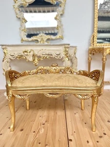 Ottoman French Louis Baroque Style Hocker Small Bench Gold Finish Handmade Decor - Bild 1 von 8