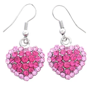 Mothers Valentines Day Gift Pink Heart Earrings Dangle Drop for Mom Girl Friend - Picture 1 of 12