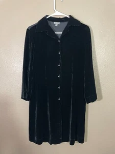 J JILL Size XS Black Velvet Jacket Lace Back Panel Silk Blend Knee Length Coat - Picture 1 of 7