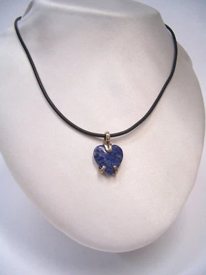 Ciondolo in ARGENTO 925 con CUORE in SODALITE - Caucciù con Pietra Dura pendente - Immagine 1 di 4