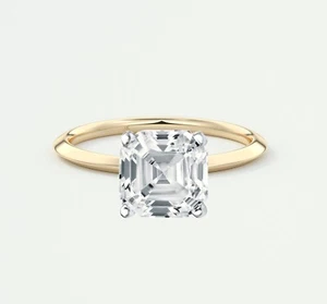 IGI F/VS 1.5 Ct Asscher Cut Lab Created Grown Diamond Real 18K Yellow Gold Ring - Picture 1 of 2