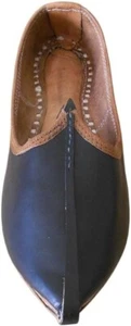 Men Shoes Indian Handmade Leather Jutties Black FlipFlops Khussa Mojaries US 10 - Picture 1 of 7