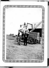1944 Wood Wheel Wagon Men Farm Family S Dakota Black & White Vtg Elko Photo