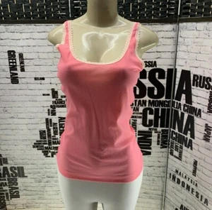 Cosabella L Coral Pink Mesh Lace Trim Scoop Neck Tank Top - Picture 1 of 6