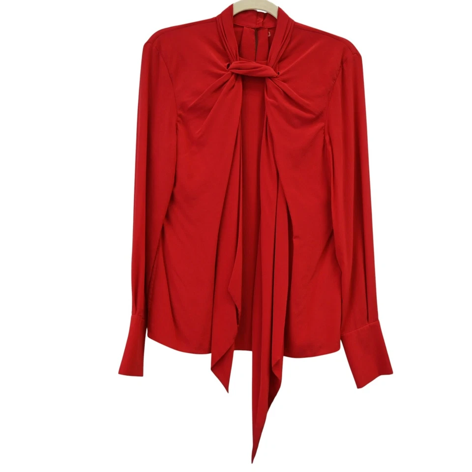 Jason Wu Blouse Size 6 Red Long Sleeve Tie Neck Silk Top Elegant Office Chic - Image 1 of 4