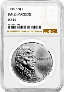 1993 D JAMES MADISON Silver Dollar $1 MS70 NGC💥FLAWLESS QUALITY💥 - Picture 1 of 4