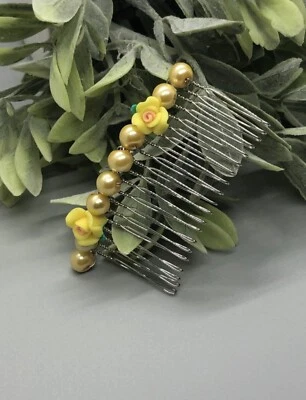 "Accesorios para el cabello plateados con cuentas amarillas flor amarilla boda novia 3,5""" Foto 1 de 2