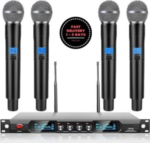 Sistema de micrófono inalámbrico de 4 canales micrófono inalámbrico de metal UHF - Imagen 1 de 6