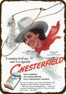 1940 Cowgirl & Lasso raucht Zigarette Vintage-Look DEKO REPLIK BLECHSCHILD - Bild 1 von 1