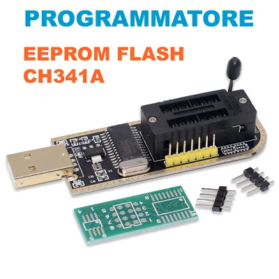 CH341A PROGRAMMATORE EEPROM FLASH BIOS 24 25 SERIES + Basetta sop-8/sop-16 - Immagine 1 di 4
