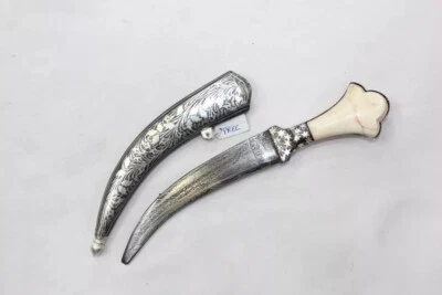 Dagger Knife Silver Bidaree Wire Damascus Steel Blade Handle W 511 - Image 1 of 4
