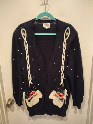 Susan Bristol Vintage 1992 Christmas Holiday Mittens Cardigan Sweater Sz L Party - Image 1 of 4