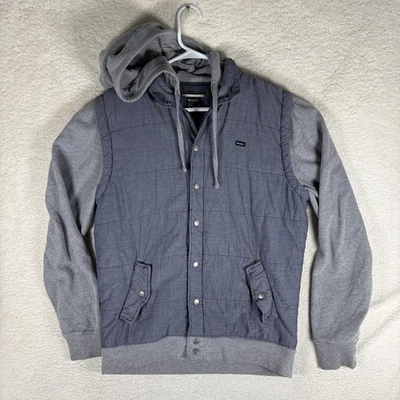 RVCA Jacket Hoodie Mens Large Blue Gray Snap Up Drawstring Long Sleeve - Image 1 of 4