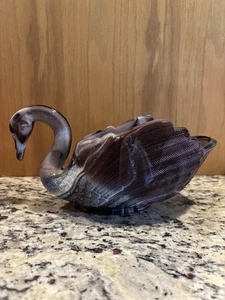 Imperial Glass Large Swan Candy Dish Plum Purple Slag Swirl 10" Long Vintage - Picture 1 of 18