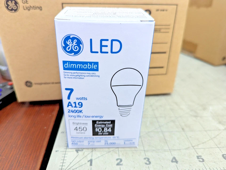 (5) GE 34238  LED7DA19/824 A19 A Line Pear LED Light Bulb 2,400K  Dimmable [B8FL - Image 1 of 4
