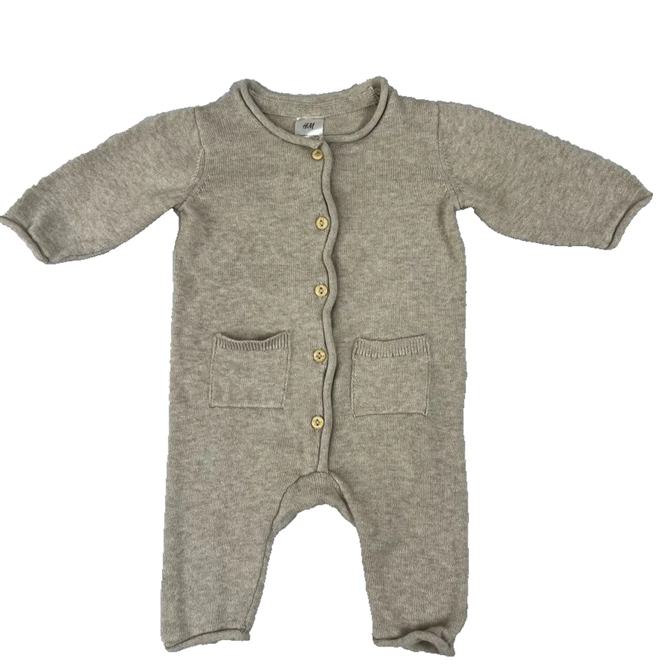 Mono H&M Mameluco Bebé PM Gris Tejido Acanalado 100% Algodón Orgánico Foto 1 de 4