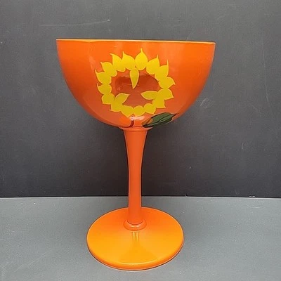 De colección Davar NY MCM Naranja Laca Pedestal Cuenco Margarita Vidrio Girasol 9" Foto 1 de 4