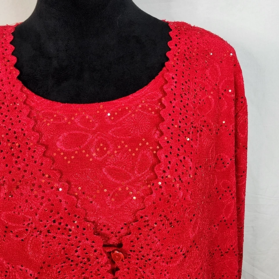 Cárdigan Top Vintage MAGGIE SWEET Talla XL Rojo Corte Láser Brillo Floral Twinset Foto 1 de 4