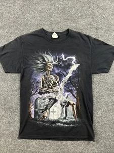 Camiseta gráfica Y2K Fruit Of The Loom para hombre camiseta calavera guitarra negra talla mediana - Imagen 1 de 7