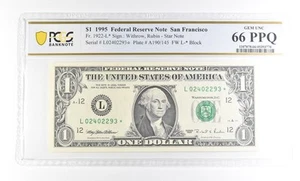 1995 $1 San Francisco CA FRN Star Note Fr#1922-L* Gem Unc 66 PPQ PCGS *2892 - Picture 1 of 3