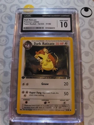 CGC 10 Dark Raticate 51/82 1st Edition Team Rocket 2000 Pokemon Card - Image 1 of 2