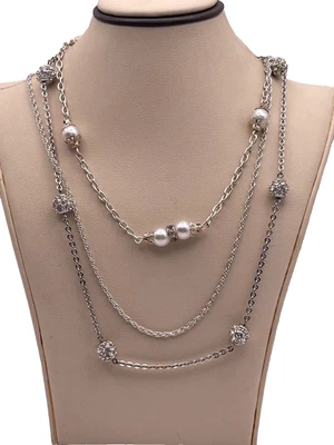 Набор из 3 посеребренных ожерелий с имитацией жемчуга и фианита с бисером - Изображение 1 из 4