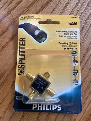 Philips 2-Way Coaxial Cable Splitter PH61000 New RG6 Cable TV Internet - Image 1 of 4