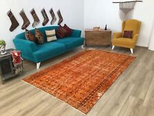 Orange overdyed rug, Ethnic rug, Turkish rug, Vintage rug, Handknotted rug