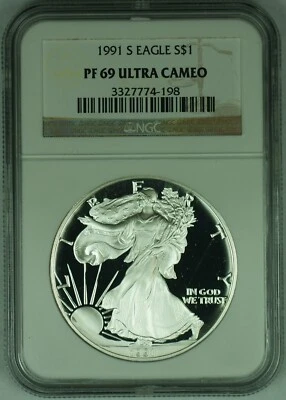 1991-S American Proof Silver Eagle $1 NGC PF 69 Ultra Cameo (49) - Image 1 of 2