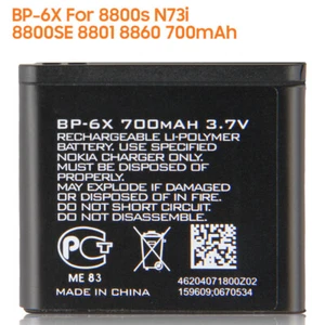 Batería de repuesto BP-6X para NOKIA 8800s N73i 8800SE 8801 8860 700mAh - Imagen 1 de 6