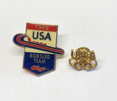 Kelloggs 1992 Olympics Bobsled Team USA Lapel Tac Pins Mini Rings Badge Golden - Image 1 of 4