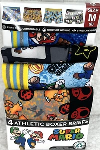 Super Mario Boys Athletic Boxer Briefs Underwear Sz M (8) 4-Pk Mario Brothers - Picture 1 of 14