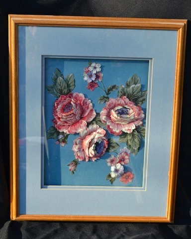 Vintage 3D Fabric Rose Flower Framed Picture Cover