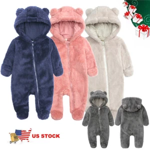 Newborn Baby Boy Girl Bear Hooded Zip Romper Jumpsuit Bodysuit Clothes Outfits - Picture 1 of 38