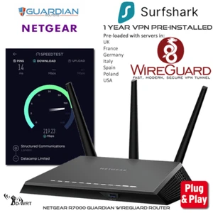 Netgear R7000 Guardian Wireguard Pre-Configured VPN Router +1Yr Surfshark VPN - Picture 1 of 3